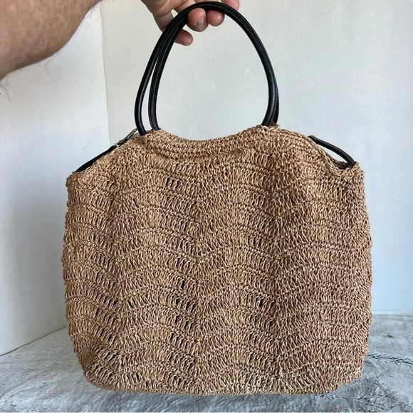 Handbag Straw Woven Tote with Leather Straps - Picture 15 of 15